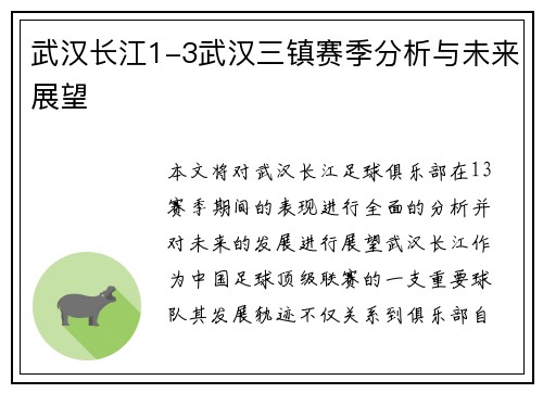 武汉长江1-3武汉三镇赛季分析与未来展望